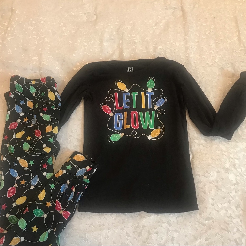 PJ Let It Glow Kids Black Holiday Pajama Set Size 12